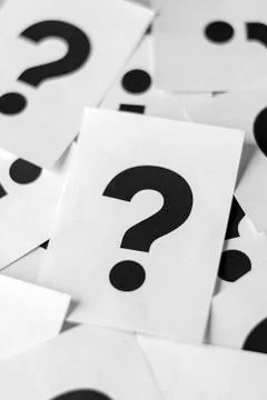 White cards with question marks Stock Photos