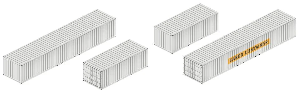 White Cargo container isometric vector template side, front, back, top view Stock Illustration