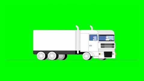 White Cargo Trailer Driving on Road Swaying on Green Background Vídeo Stock 332149112
