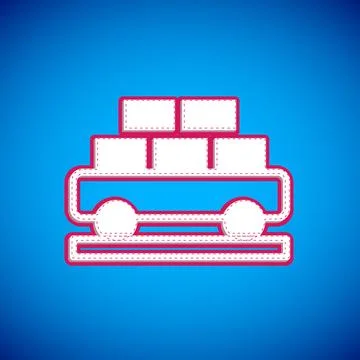 White Cargo train wagon icon isolated on blue background. Full freight car Stock Illustration