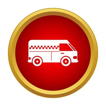White cargo van with checkerboard pattern on a red button Stock Illustration