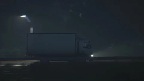White Cargo van quickly passing the highway at night to transport the goods Stock Footage 238966061