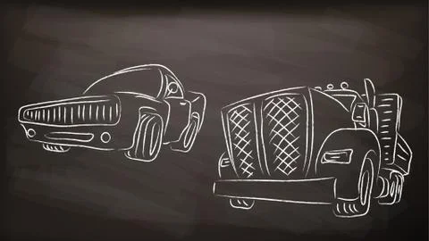 White cars scetch on blackboard Stock Illustration