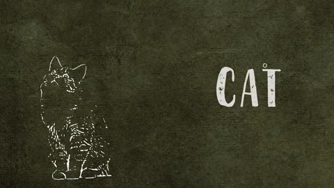 White cartoon cat on dark background with inscription. Stock Footage 276665069