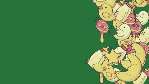 With white cartoon character bunch of animals yellow ducks on pink birds lots Stock Footage 335979509