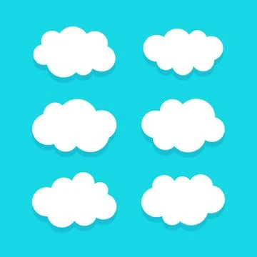 White Cartoon Clouds With Shadow On Blue Sky Vector Illustration Set Stock Illustration