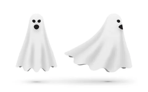 White cartoon ghost front and side view Stock Illustration