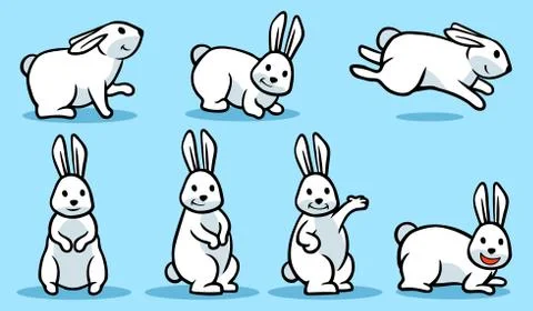 White Cartoon Rabbit Set Stock Illustration