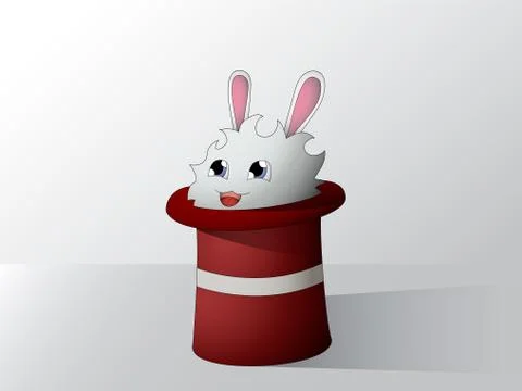 White cartoon rabbit sits in hat Stock Illustration