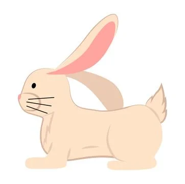 White cartoon rabbit vector illustration. Cute small rabbit with pink ears Stock Illustration