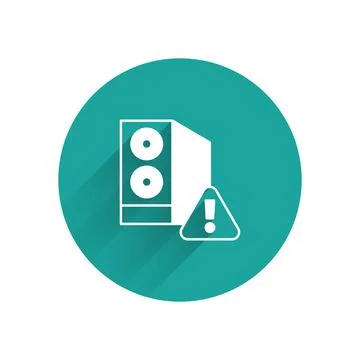 White Case of computer with exclamation mark icon isolated with long shadow Stockillustratie