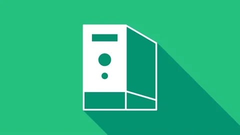 White Case of computer icon isolated on green background. Computer server Stock Footage 156390948