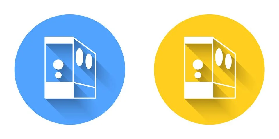 White Case of computer icon isolated with long shadow background. Computer se 스톡 일러스트