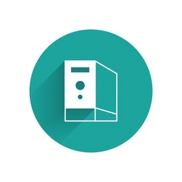 White Case of computer icon isolated with long shadow background. Computer .. Stock Illustration