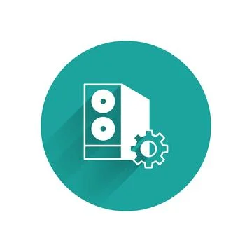 White Case of computer setting icon isolated with long shadow background. C.. Stock Illustration