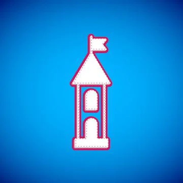 White Castle tower icon isolated on blue background. Fortress sign. Vector Stock Illustration