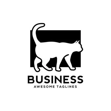 White cat with black background logo Stock Illustration