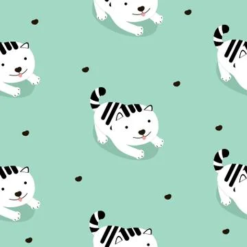 White cat cartoon seamless pattern 스톡 일러스트