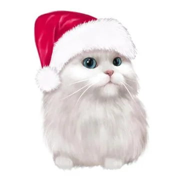 White cat in a Christmas hat Stock Illustration