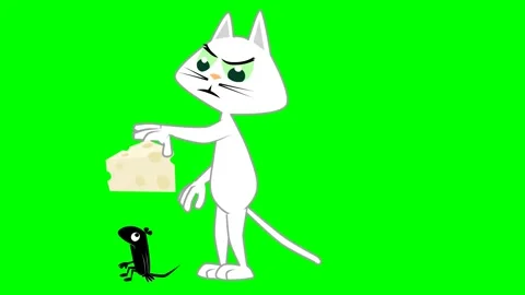 White cat drops mouse on green screen cheese mold Stock Footage 289212946
