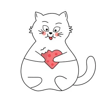 White cat eating a cookie. Stock Illustration