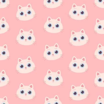 White cat face seamless pattern. Domestic cat. Design for wallpapers Stock Illustration