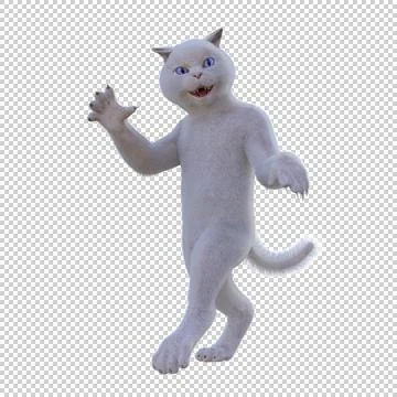 White Cat - Funny Walking Illustration