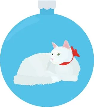 White cat lay down on the blue background Stock Illustration