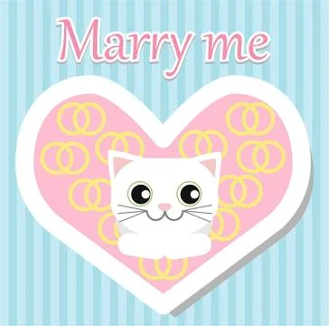 White cat lies and looking for Valentine day Stock Illustration