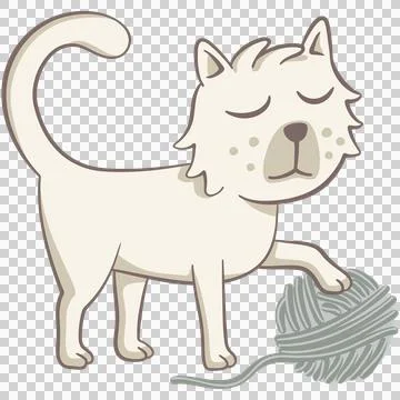 White cat playing with a ball of wool Stock Illustration