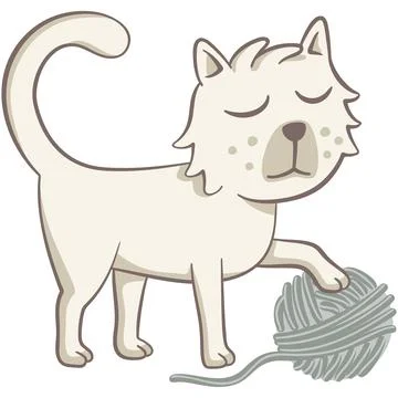 White cat playing with a ball of wool Stock Illustration