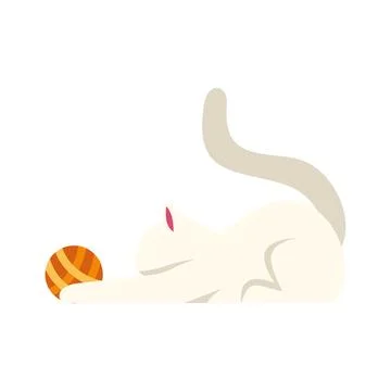 White cat playing with yarn ball illustration Stock Illustration
