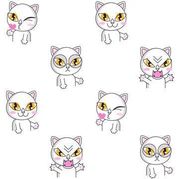 White cat seamless background Stock Illustration