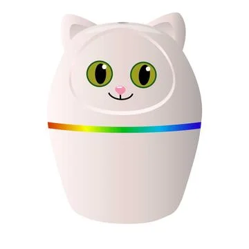 White cat shaped humidifier diffusing water vapor with colorful led lights Stock Illustration