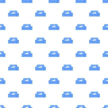 White cat sleeping on blue sofa pattern Illustrazione stock