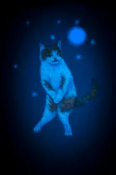 White cat under the moon Stock Illustration