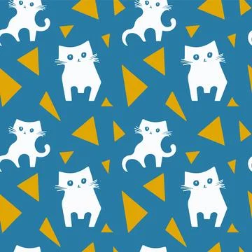 White cats seamless vector pattern. Primitive hand drawn illustration. Funny Stock-Illustration