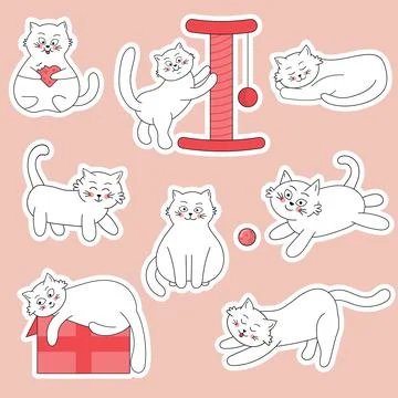 White cats stickers. Stock Illustration