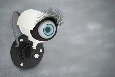 The white CCTV system installed on the cement wall with the eyes ball. Stock Illustration