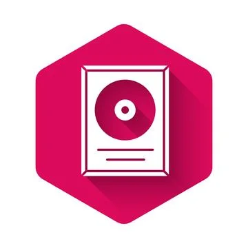 White CD disk award in frame icon isolated with long shadow. Modern ceremony. Stock Illustration