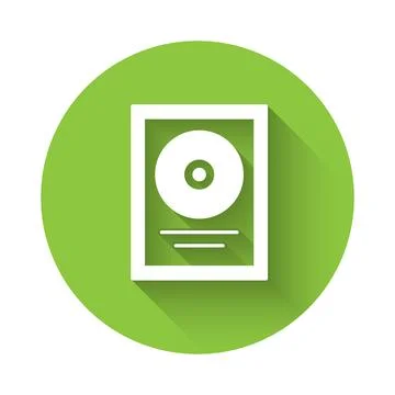 White CD disk award in frame icon isolated with long shadow background. Mod.. Stock Illustration