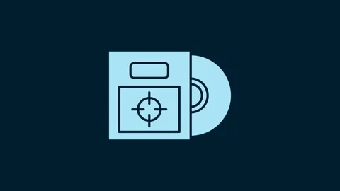 White CD or DVD disk in box icon isolated on blue background. Compact disc sign Stock-Footage 230045943
