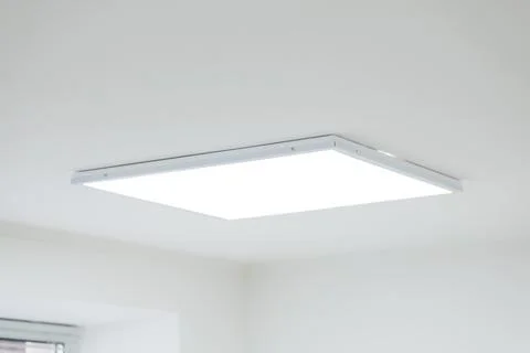 White ceiling with LED panel lamp Stock Photos