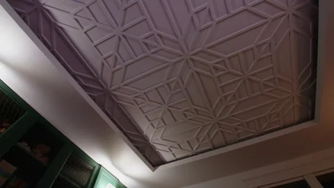 White ceiling with ornamental pattern. Creative. Decorative apartment elements. Stock Footage 241942897