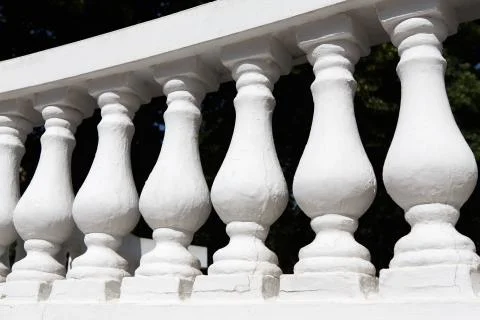 White cement balusters elements closeup Stockfoto's