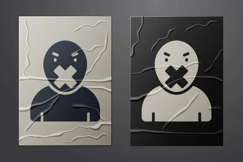 White Censor and freedom of speech concept icon isolated on crumpled paper Stock Illustration