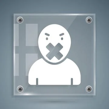 White Censor and freedom of speech concept icon isolated on grey background 스톡 일러스트