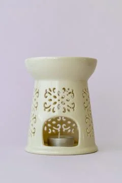 White Ceramic Aromatherapy Lamp with Te alight and Oil Dish Stock Photos