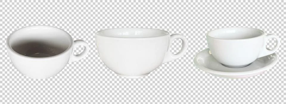 White Ceramic Coffee Cups Multi Angle Set Stock Photos