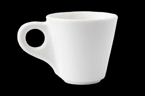 White Ceramic Espresso Cup isolated on black Background. Italian mug for coffee Stock Photos